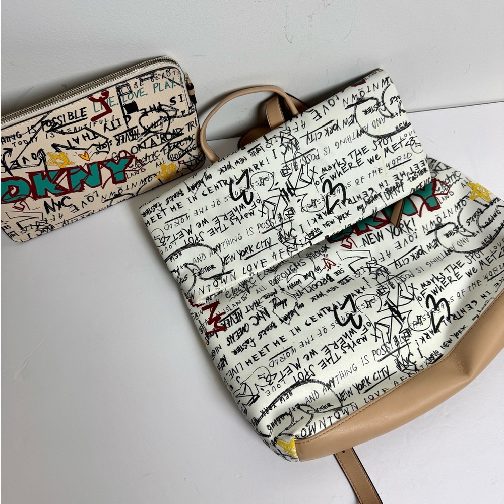 DKNY Tilly Graffiti Foldover Backpack and Wristlet